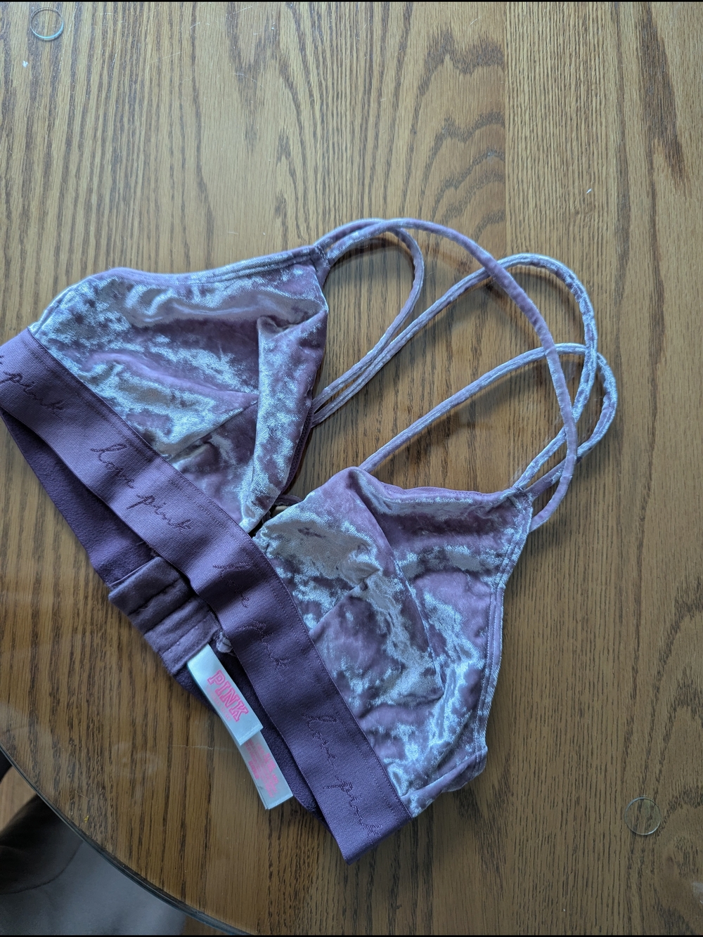 PINK Victoria's Secret Crushed Velvet Double-Strap Bralette in Mauve